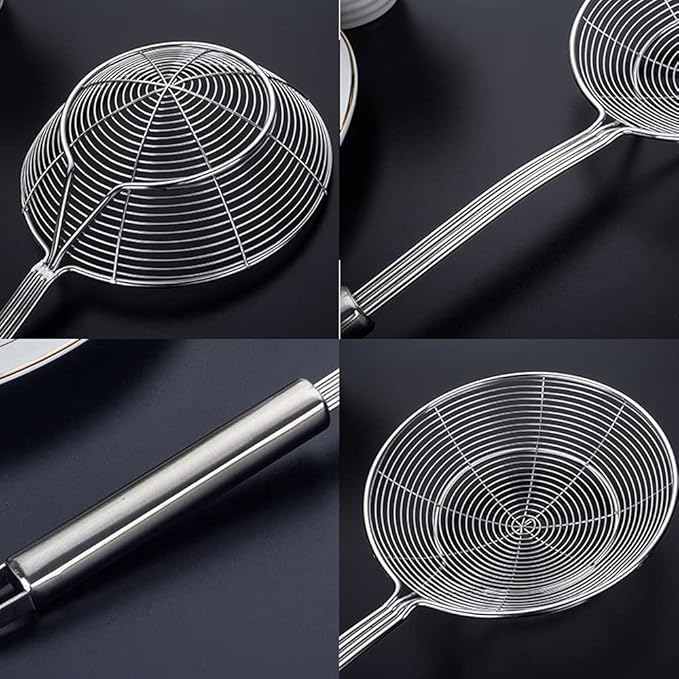 Multi Kitchen Utensil Stainless Steel Cooking Skimmer Slotted Fish Turner Spatula Spoon Colander Drain Water Filter Spoon Ladle Spider Strainer Skimmer Ladle for Cooking &Frying (2pcs)