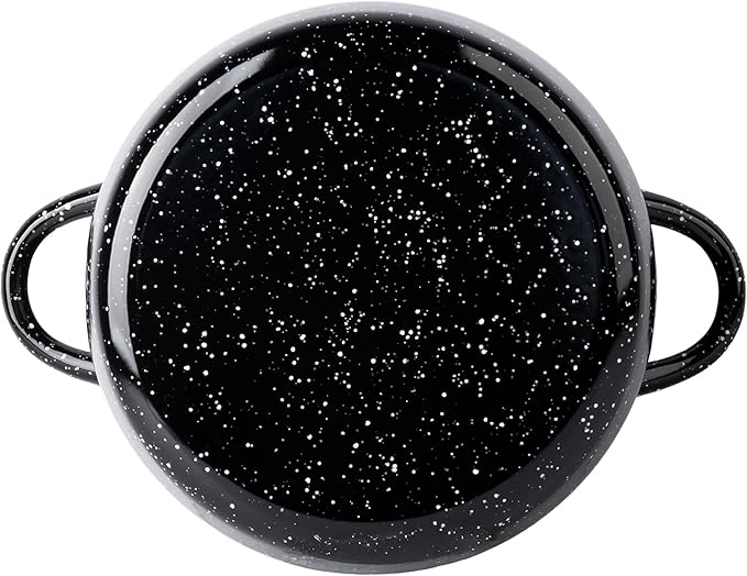 EKCO EOS 8-Quart Speckled Stockpot with Glass Lid (Black) Soup Pot for All Ranges, Dishwasher & Oven Safe up to 350°F - Non-Reactive Enameled Interior Pot for Gumbo, Stew, Boil, Pasta, Chili