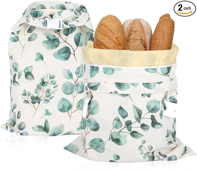 2pcs Reusable Beeswax Bread Bags with Zipper, HSSZXFR Organic Linen Food Storage Cloth Bag, Freshness Preservation Storage to Keep Fresh, for Homemade Sourdough Bread