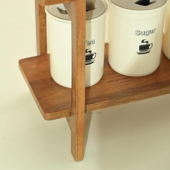 Brick Brown Premium Zen Organizer | 2-Tier Wooden Spice Rack | Kitchen Countertop Shelf | Tiered Shelf Organizer | Grocery Rack (41 x 23 x 38 Cm)