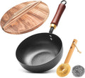 WANGYUANJI 8 Inch Hammered Iron Stir Fry Pan for 1–2 Servings, Removable Beechwood Handle, Traditional Small Wok for Searing, Sautéing, Stir-Frying – Non-Coated, Stovetop Compatible