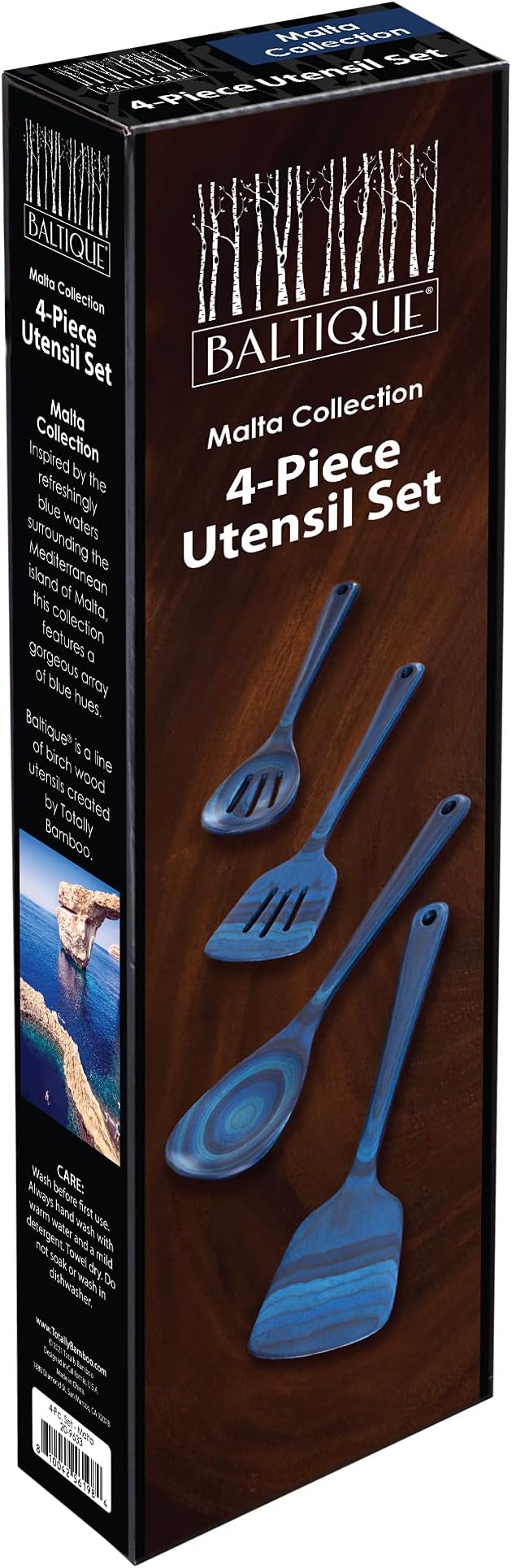 Totally Bamboo Baltique Malta Collection 4 Piece Cooking Utensil Set, Safe for Nonstick