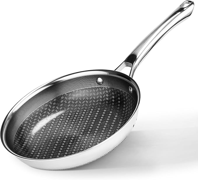 ROVSUN 10'' Non-stick Frying Pan, Tri-ply Stainless Steel Nonstick Skillet, Non-Toxic RV Kitchen Set Chef's Pan, PFOA & PTFE Free, Compatible for All Cooktops