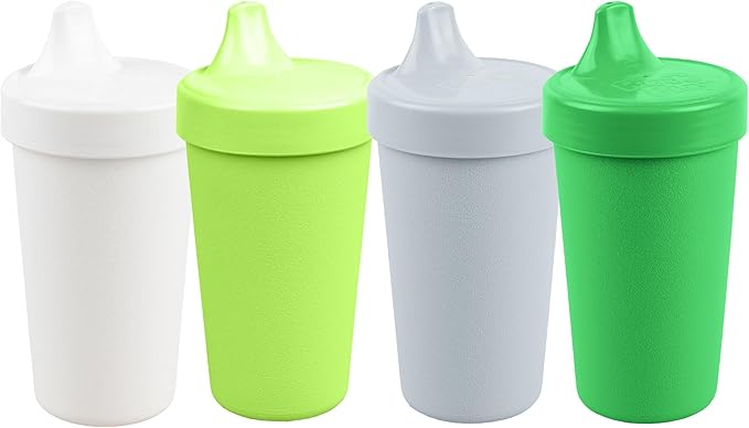 Re-Play Spill-Proof Sippy Cups - Reusable 10 Oz Set of 4, Dishwasher & Microwave Safe, Made in USA, Modern Green