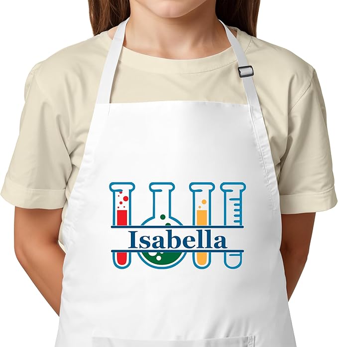 Personalized Science Apron for Kids with Custom Name – Customized Scientist Outfit for Children – Fun Laboratory Apron for Students, Experiments, Chemistry Play, and Educational Learning Activities