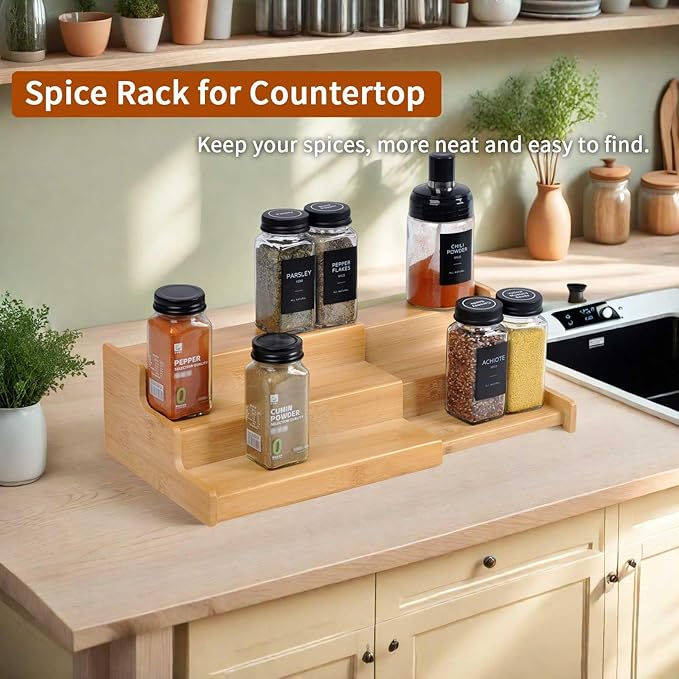 JinDoWin Spice Rack Organizer For Cabinet, Spice Organization For Cabinet, Spice Rack For Countertop,15.7 Inch Adjustable Seasoning Organizer Spice Organizer (1 Pack, Medium)