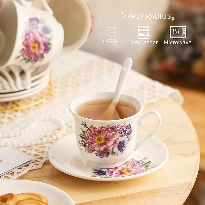 20-Pieces Tea Set For Adult with Golden Metal Rack,Porcelain Tea Sets For Women,Tea Gift Sets for Home&Party(K018)