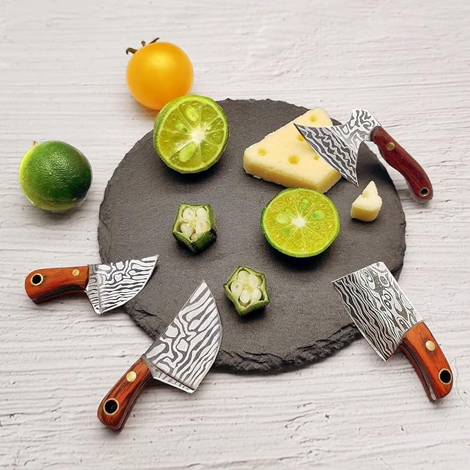 STARDW Damascus Pocket Knife Set, EDC Knife with Sheath,Mini Chef Keychain Knife Set, Tiny Things for Box Cutter Letter Opener Package Opener, Cool Gadgets EDC Tools -Set of 4