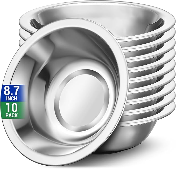 304(18/8) Stainless Steel Mixing Bowls for Kitchen, 10 Pack 8.7" 34.88 fl.oz Metal Mixing Bowls Set Stackable for Baking Serving Cooking Food Prep Storage Dishwasher Safe Heavy Duty