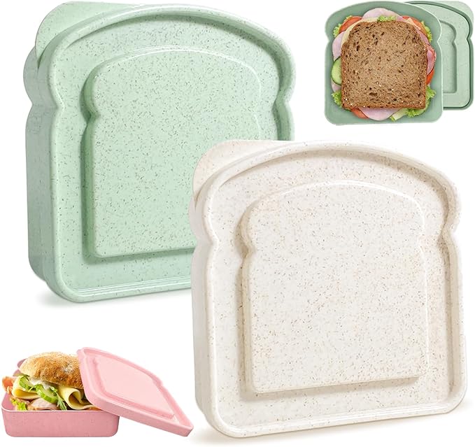 Sandwich Containers, Sandwich Containers for Lunch Box, Reusable Toast-Shaped Lunchbox, BPA-Free Plastic Food Storage with Lid, Microwave & Dishwasher Safe, for Adults & Families