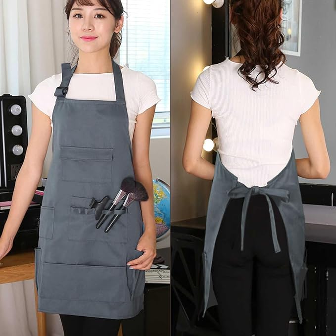 boshiho Painting Aprons Barber Apron with Pockets for Women/Men/Unisex, Utility or Work Apron (Gray)