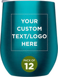 Custom Stemless Wine Glass Tumblers with Lids by Largo 11 oz. Set of 12, Personalized Bulk Pack - Perfect for Wine, Cocktails, Other Hot & Cold Beverages - Teal