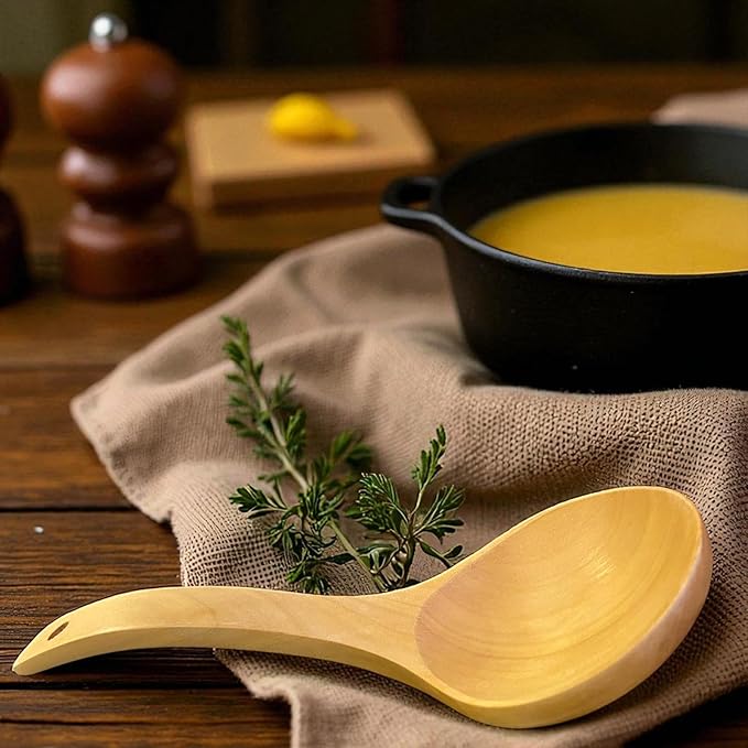 2 Pack Wooden Ladle Set (Large & Small) – Handmade Long Handle Soup Ladles for Cooking & Serving, Natural Wood Kitchen Cookware