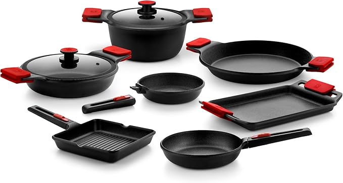 BRA COOKWARE Infinity Dual-Handled Sauté Pan w/Glass Lid | 11-Inch 2.95-Quart Shallow Stock Pot | Nonstick Cast Aluminum Everyday Chef Pan | PFAS Free Rondeau Pot | All Cooktops incl. Induction