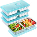 4PCS Metal Snack Containers with Lids, Reusable Stainless Steel Double Compartment Snack Box, Grab and Go Food Containers Compartment box with Lids For Travel and Outdoor Camping