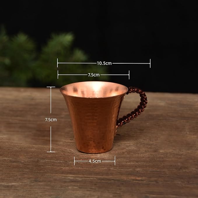 Handmade Pure Copper Teacup, Pure Copper Tea Set, Hammered Mugs Set of 2
