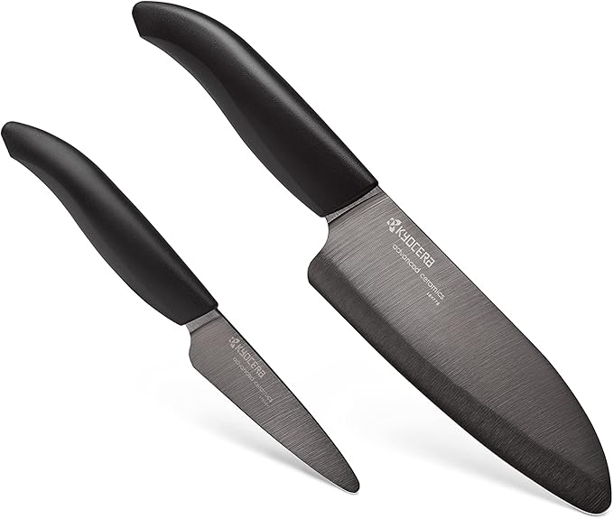 Kyocera Revolution Series Paring and Santoku Knife Set, Black Blade