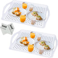 Non Slip Food Serving Tray with Handles, Rectangle Anti-Slip Non-Toxic Dishwasher Safe Tray for Snack Fruit Dessert Breakfast Drink Come with Cleaning Cloths, White