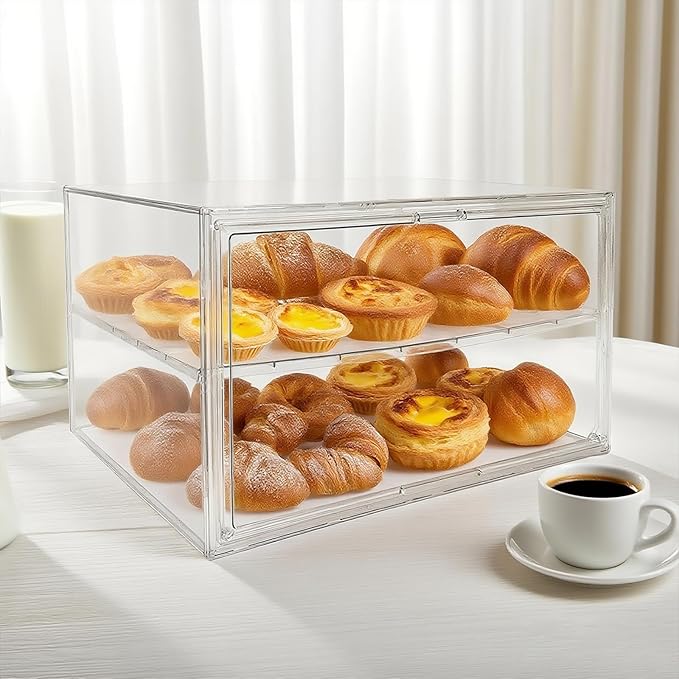 Extra Large 19.7"X14.6"X11.6" Clear Bread Box for Kitchen Counter, Acrylic Pastry Display Case Stackable Storage Container Plastic Bakery Display Case with Magnetic Door