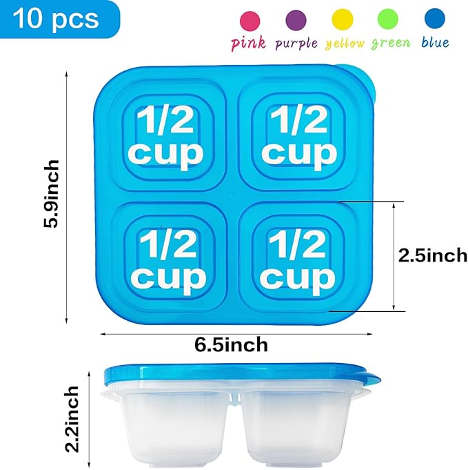 10 Pcs Multicolored Versatile Snack Boxes, 4-Compartment Lunch Containers, Reusable Food Containers with Lid for Travel, School, Work, Kids Adults