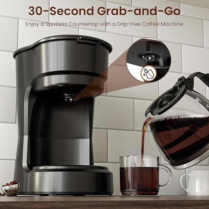 WAA 5 Cup Drip Coffee Maker, Portable Coffee Machine, Glass Coffee Pots with Reusable filter, Delay Brew, Anti-Drip Design, Dry-Burn Protection, One-Touch Operation, 25oz Water Reservoir, Black