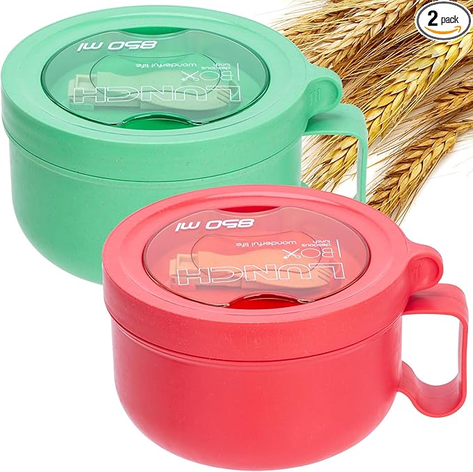 Microwave Ramen Bowl with Lid and Handle for Dorm Essentials,Microwave Soup Mugs Set of 2 for Soup and Instant Noodles,Oatmeal, Gumbo, Salad, BPA Free(Green Red)
