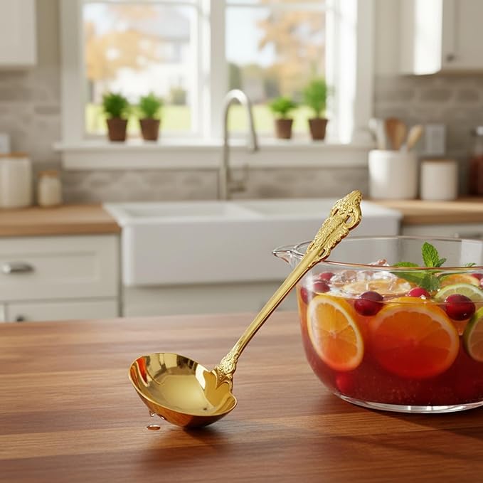 KEAWELL Premium 7.5 inch Luxury Gravy Ladle, 18/10 Stainless Steel, Small Gravy Spoon for Home. Solid and Sturdy, Dishwasher Safe. (2, Gold)