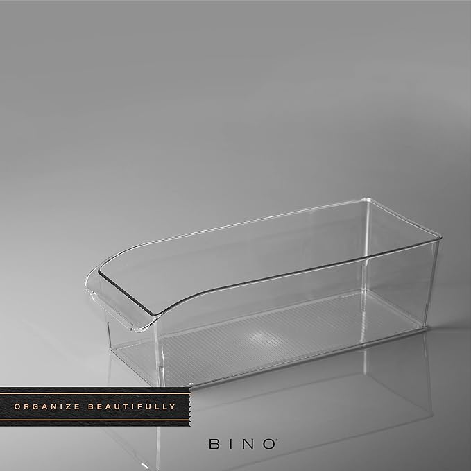 BINO | Plastic Storage Bins, Large | THE CURVE COLLECTION | Multi-Use Fridge / Freezer Organizer | Built-In Handle | BPA-Free | Pantry and Home Organization