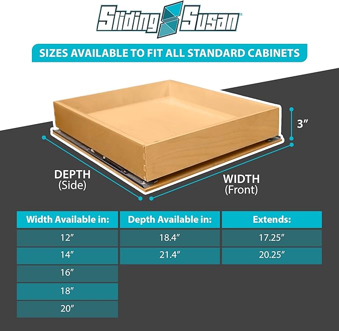 SlidingSusan Pull Out Drawer Organizer for Cabinets, Gliding Soft Close Shelves for Kitchen, Pantry, Bathroom, & Storage Organization, Hard Rock with MDF Core, 20 Inch Wide x 21 Inch Deep