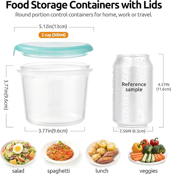 U-Taste 2 Cup Silicone Food Container: Meal Prep Kitchen Storage with Airtight Lid, Freezer & Microwave Safe, Lunch Box with Date Marking Circle, Clear Stackable for Portion Control (2-PC, Aqua Sky)
