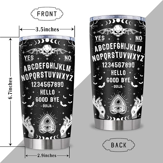 Ouija Board Tumbler 20oz, Goth Gothic Gifts, Witchy Horror Spooky Gifts for Women Halloween Birthday Christmas, Ouija Board Skeleton Decor