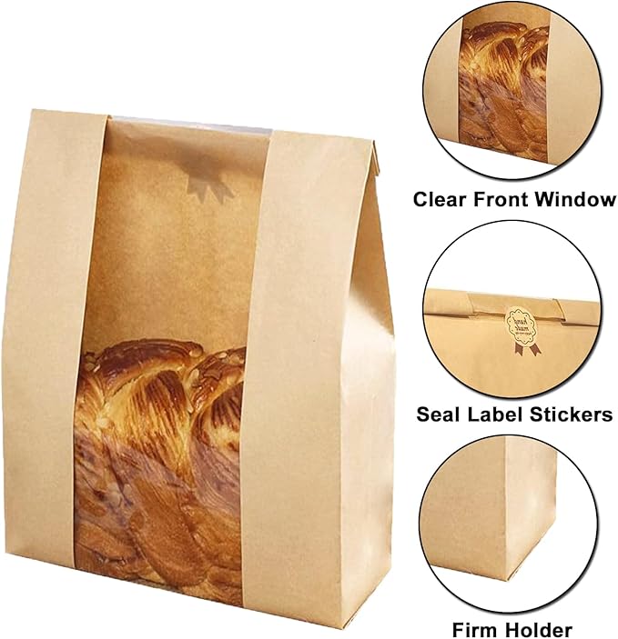 50 Pack thicker Large Sourdough Bread bags for Homemade Breads(13.7x8.26x3.54in).with Window bags & 75pcs label,for Packaging and Storage of Baked Goods