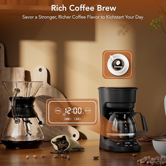 COWSAR Compact Coffee Machine,5 Cup Drip Coffee Maker with Timing Function,2H Auto Power-off, 2H Keep Warm,Pause & Brew, Reusable Filter,and Drip-Free Carafe, Black - 3710H - Commercial Performance