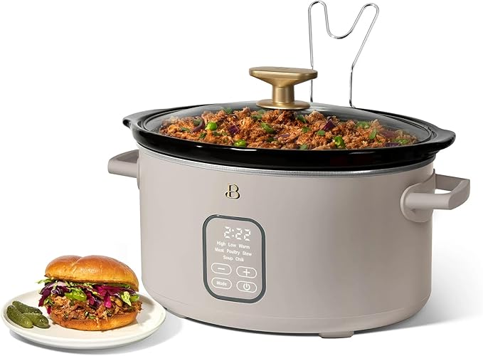 Beautiful 6 Qt Programmable Slow Cooker with Touch Control, Digital Timer and Keep Warm Function – Large Electric pot Capacity Kitchen Appliance by Drew-Barrymore (Porcini Taupe)