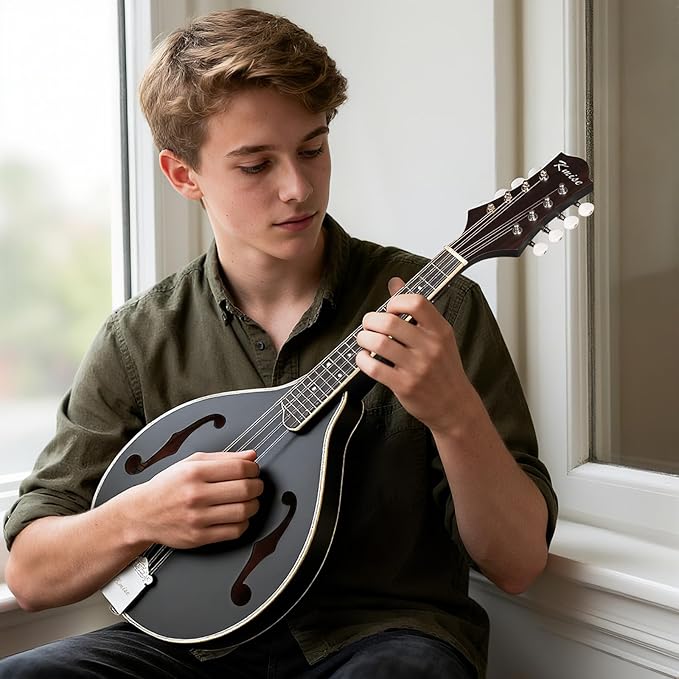 Mandolin Instrument A Style, Acoustic Mandolins Instrument Kit 8 String with Tuner Strap Gig Bag Chord Chart for Professional Beginners Adults Teens Youth Kid(A Style Acoustic Black, 8 String)