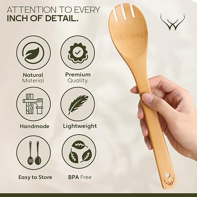 Wooden Spoons for Cooking set of 6 – Premium Wooden Spoons and Wooden Utensil set for everyday use – Versatile Cooking utensils set safe for nonstick pans – Durable wooden spoon kitchen utensils set