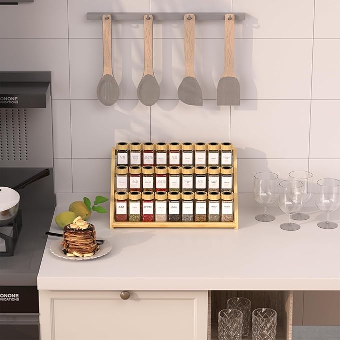 Bamboo 3 Tier Spice racks, Kitchen Seasoning Spices Rack, Suitable for Spice Organizers Such as Sitchen Countertops, Stoves, Sorage Rooms (L)