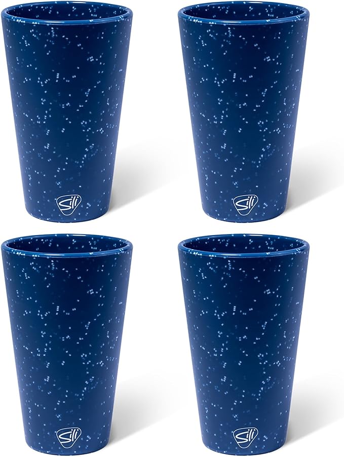 Silipint 16oz Silicone Pint Glass – Unbreakable BPA-Free Reusable Silicone Drinking Cup – Flexible Dishwasher Microwave & Freezer Safe – Stemless Glass for Water Coffee Smoothies, Pack of 4
