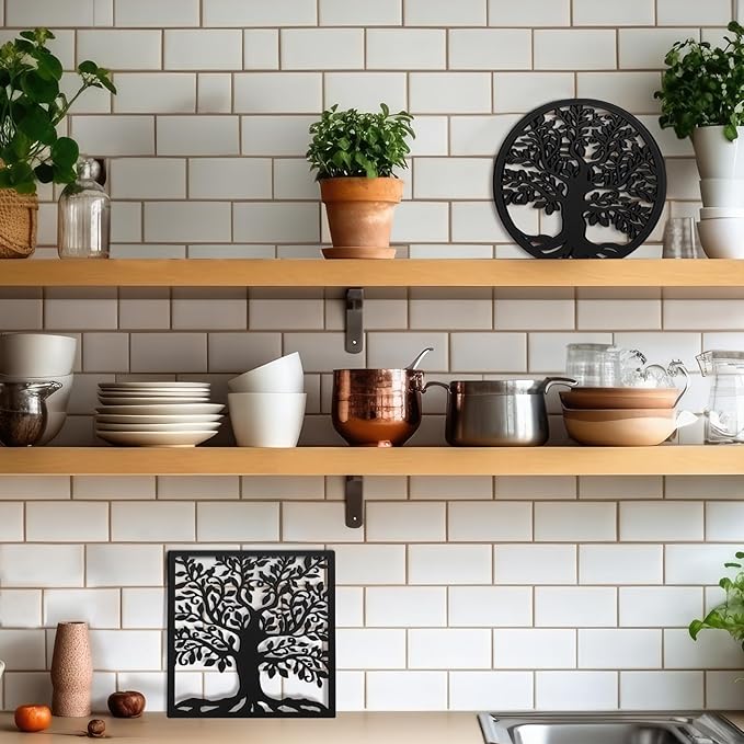 2 Pcs Cast Iron Trivet for Hot Dishes 7.1 Inch Metal Tree Trivet Set Dutch Oven Accessories Decorative Heat Resistant Tree Trivets with Rubber Feet Caps and Ring Hanger for Hot Pots and Pans