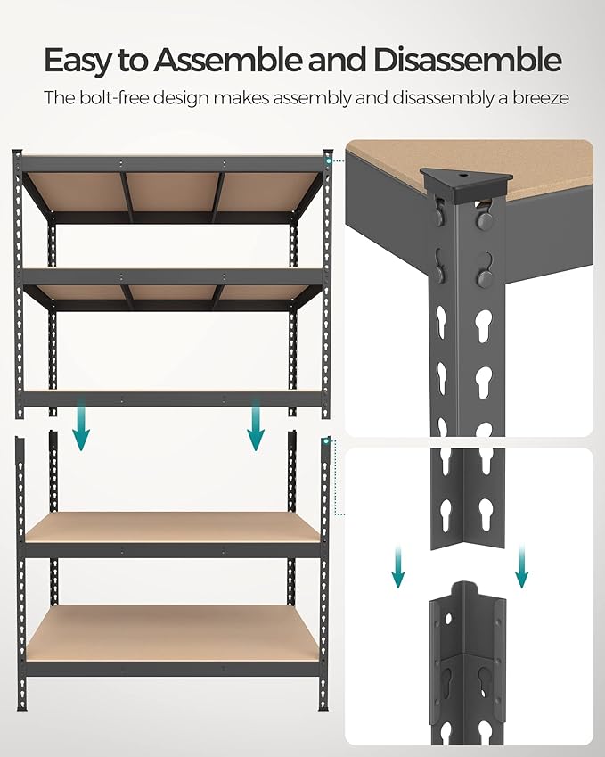SONGMICS 5-Tier Storage Shelves, Load 2310 lb, Garage Storage, Boltless Assembly, Adjustable Shelving Unit, 23.6 x 47.2 x 70.9 Inches, for Study Shed Basement, Gray and Natural Beige UGLR600G01