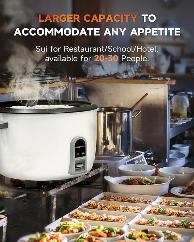 Commercial Rice Cooker, Large Capacity 30-Cup (UnCooked), 60-Cup (Cooked) with One Touch Operation and 12-Hour Keep Warm, Easy to Use and clean,1600W