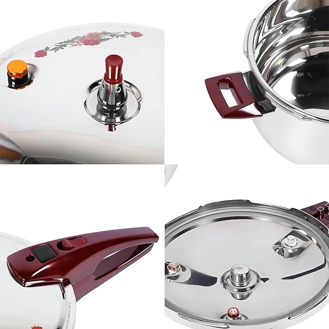 80KPA Stainless Steel Pressure Cooker, Printed Pressure Pot with Safety Valve Devices and Ergonomic Handle, Compatible with Gas & Induction Cooker for Home Use (7l)