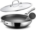Wok, 13 Inch Hybrid Woks & Stir-fry Pans Nonstick, Non Toxic Stainless Steel Wok Pan with Lid, Dishwasher Induction Oven Broiler Safe, PFOA Free Cookware Non Stick