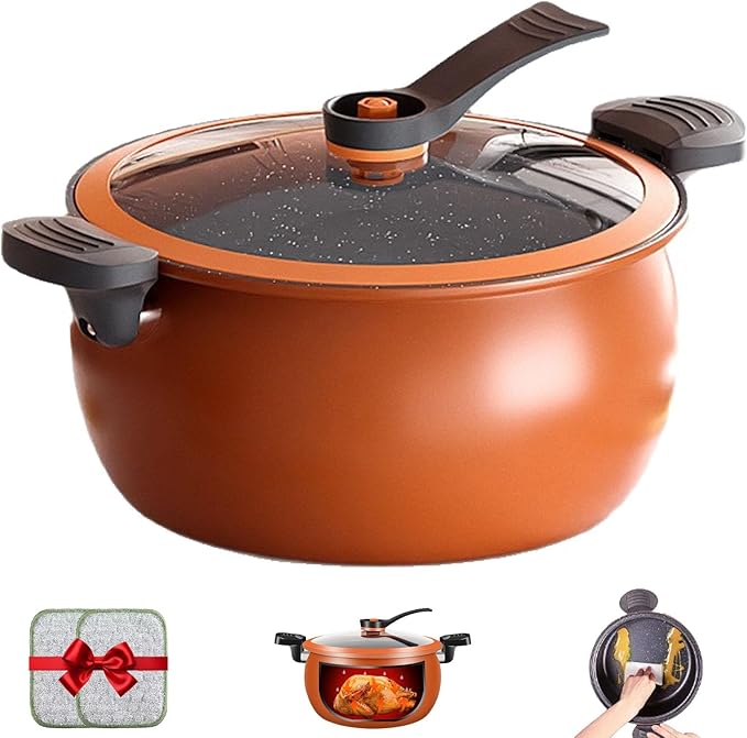  Multifunctional Large Capacity Non-stick Pressure Cooker, Pressure Cooker 8 Qt, Versatile Micro-Pressure Cooking Pot, Visible Transparent Glass Cover, Anti-Scalding Handle (Orange)