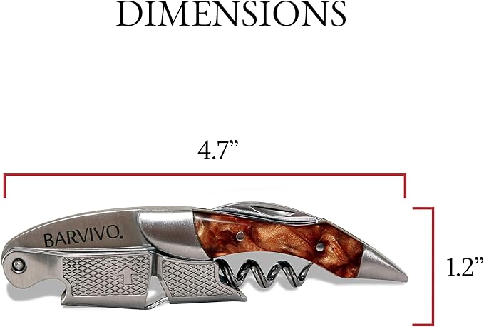 Barvivo Gold Resin Wine Opener with Foil Cutter Knife and Cap Remover, Double Hinged Manual Wine Key for Bartenders, Servers, Waiters, Stainless Steel Wine Bottle Opener Corkscrew