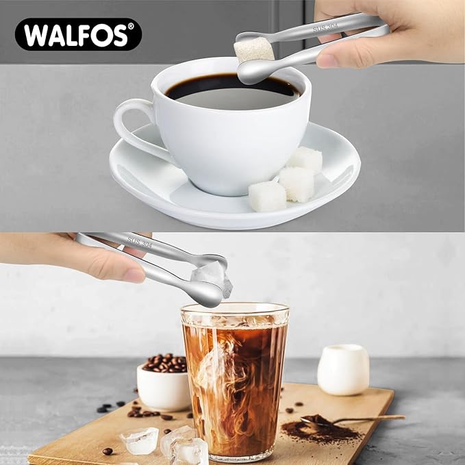 Walfos Mini Tongs for Serving Food, Small Stainless Steel Kitchen Tongs for Appetizers, Sugar, Desserts, Tea Party, Coffee Bar, Set of 12 (Silver)
