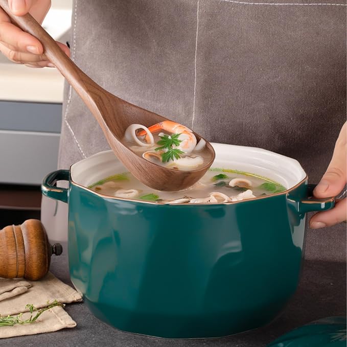 Black Walnut Wood Ladle, 13.58" Extra Long handle | Large Wooden Ladle for Soup, Pasta, Stirring, Sauces, Deep Wood Serving Spoon, Nonstick Solid Wood Kitchen Utensil, Cooking Spoon