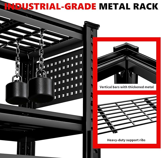 SILVEL 48.2"W Garage Shelving, 5000LBS Heavy Duty Metal Shelving, 2025 Grid Storage Shelves, 2 Side Pegboards, Industrial 5 Tier Shelves for Basement Pantry Warehouse Supermarket, 72.2" x24.2" x48.2"