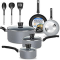 SereneLife Kitchenware Nonstick Cookware set, Non-Stick Coating Inside, Basic Kitchen Pots and Pans set, Heat Resistang Lacquer (11 Piece set), One Size, Gray