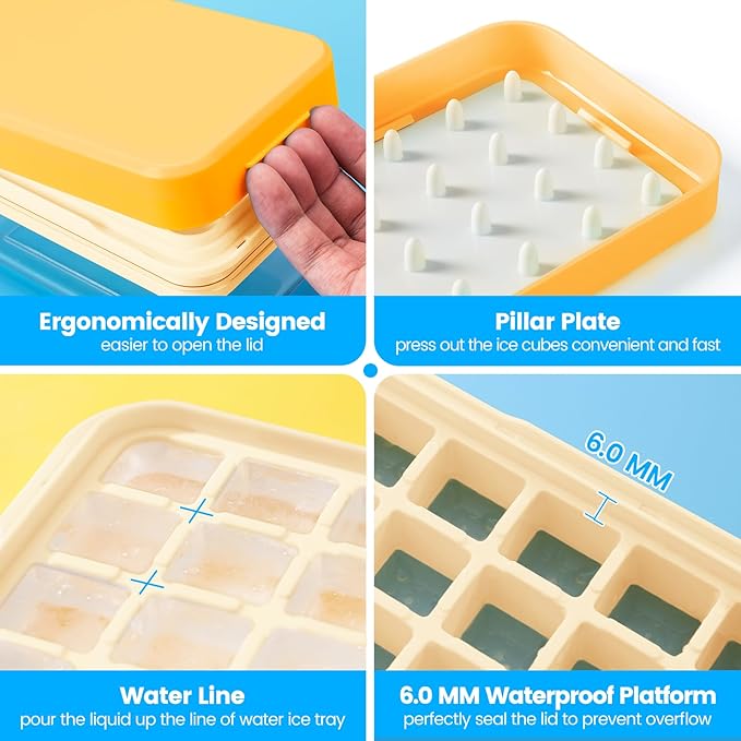 Ice Cube Tray with Lid and Bin, 28 pcs Ice Cubes Molds, Ice Trays for Freezer, Ice Cube Tray Mold, with 1 tray, Ice Freezer Container, Spill-Resistant Removable Lid & Ice Scoop, for Whiskey,Cocktail